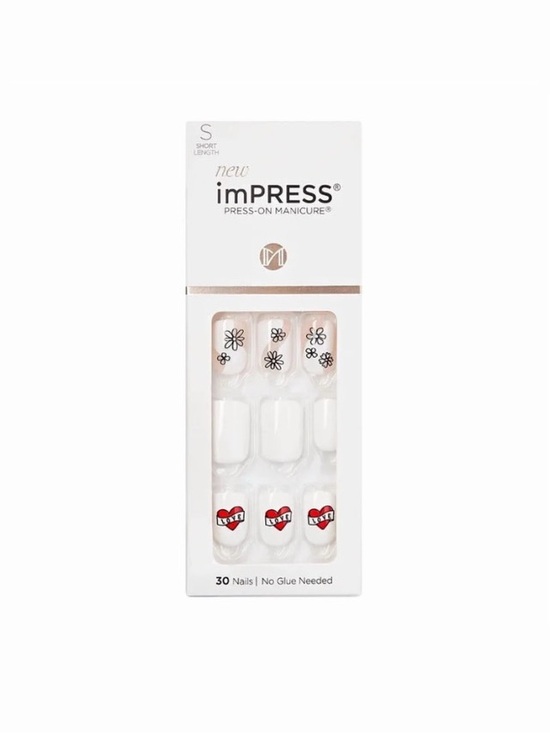 imPRESS Other - imPRESS White Press-On Nails with Black Floral and Red Heart Designs
